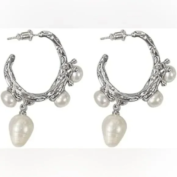 Lunar Branch Pearl Hoops - Picture 3 of 4